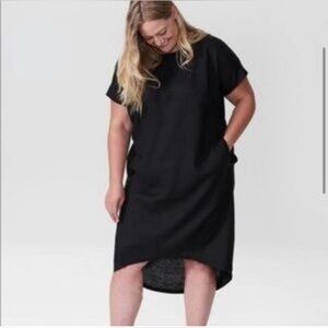 Universal Standard Linen High Low Hem Cocoon Shift Dress - Black, US 2XS (6-8)